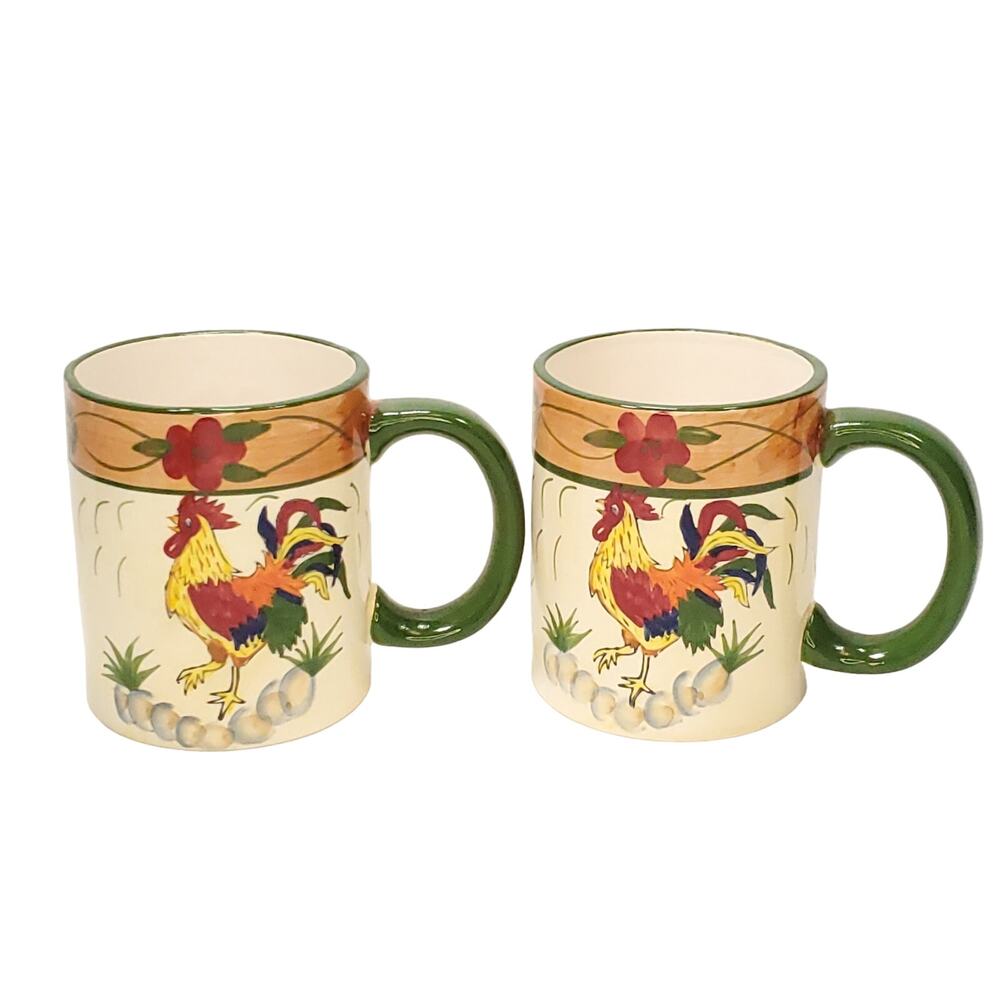 Painted Rooster Mug Gift Countrycore Farmcore Farm Decor Cottagecore Lot of 2